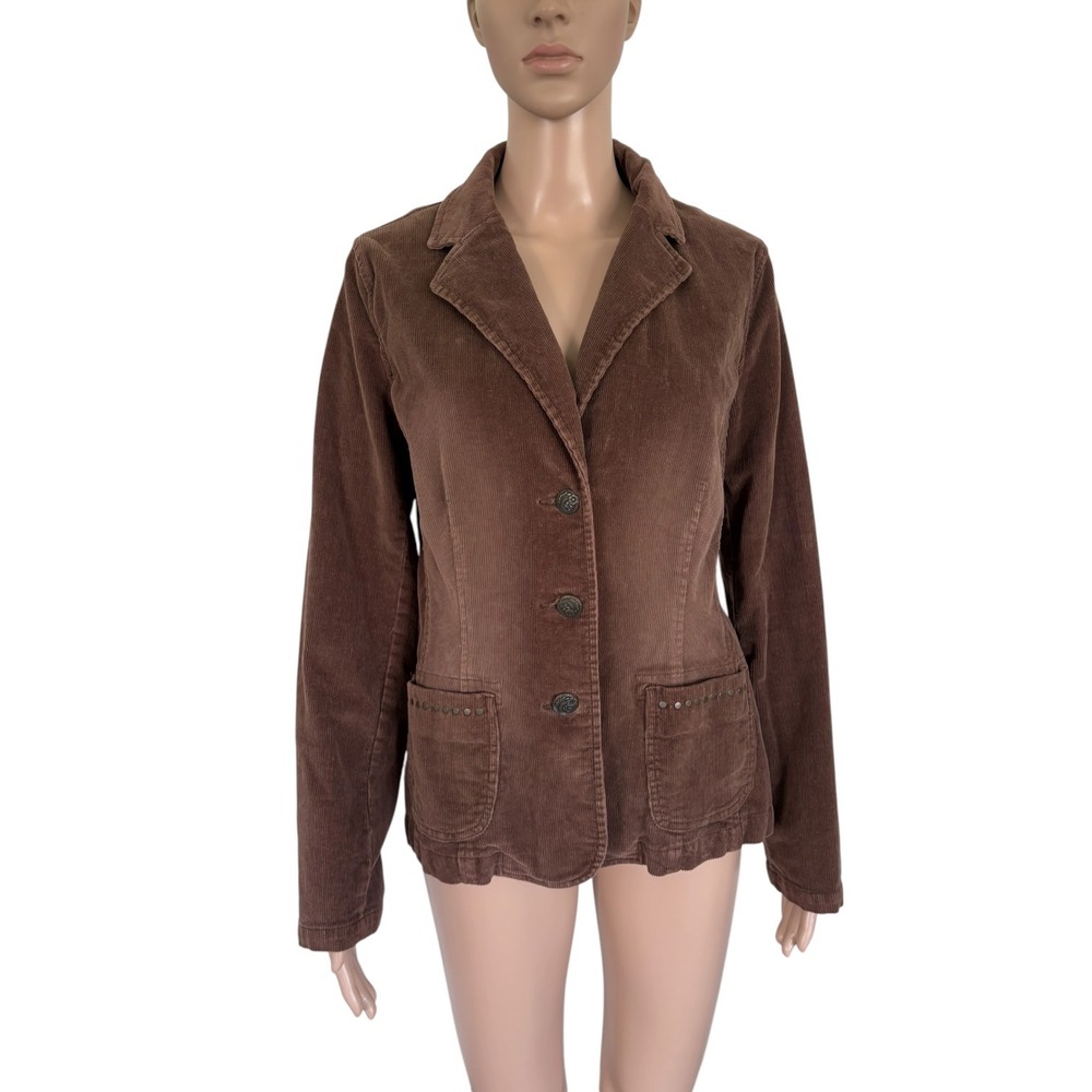 Style & Co Womens Corduroy Blazer Jacket Sz S Studded Brown English Countryside